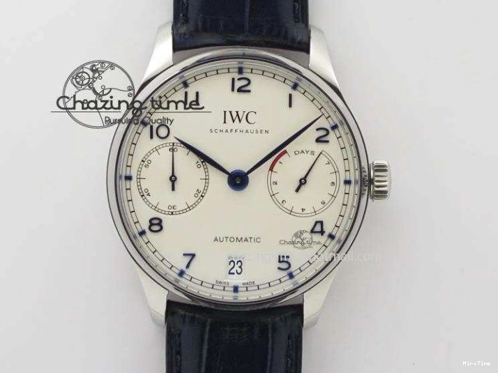 MIROTIME 0126 ModernLook Portuguese IW371445 ZF 1:1 Best Edition SS White Dial Gold Markers On Brown Leather Strap A79350 V 7269